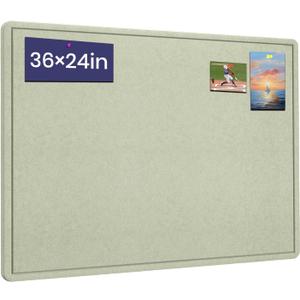 Bulletin Board, 36 X 24 inches Cork Board with 20 Pushpin, Felt Cork Board Notice Pin Board, Self-Adhesive Vision Board Mood Board Foldable Photo Board for Wall - Sage Green