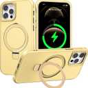 PIXIU Strong Magnetic for iPhone 12/12 Pro case Compatible with Mag-Safe, Built-in Invisible Stand,Military Shockproof Slim Protective Matte Phone Cover for iPhone 12/12 Pro 6.1" -Gold