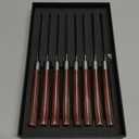 Laguiole Style Steak Knives Set of 6, Serrated Stainless Steel Steak Knife Set, Elegant French Design, Dishwasher Safe, Gift Box for Dinner & BBQ (wood-8)