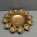 Urli Bowl 14 Inch 12 Diya Holder Indian Diwali Decorations Floating Flowers and Tea Light Candle Holder Pooja Navratri Gold