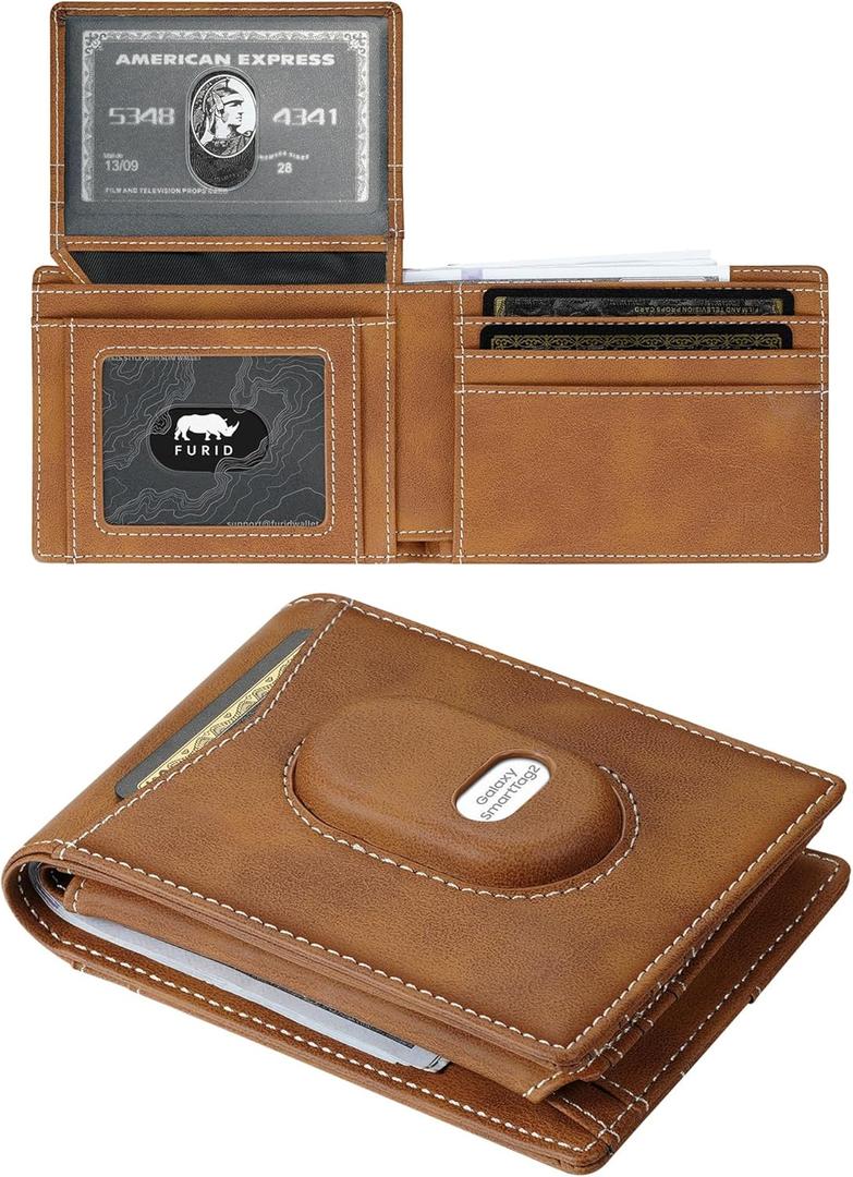 Leather Wallet for Samsung Galaxy SmartTag2: Slim Minimalist Wallet Compatible with Samsung Tracker Tag - RFID Blocking Bifold Wallet 2 ID Window