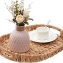 Hand-Woven Rattan Tray with Handles - 17"x13" Oval, Decorative Water Hyacinth Serving Tray for Living Room, Coffee Table, Breakfast in Bed