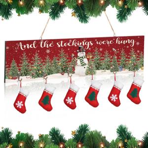 Cinnvoice Christmas Stocking Hanger Christmas Wall Stocking Holders for Wall with 6 Hangers Wood The Stockings were Hung Sign for Mantle, 24.6 Inch