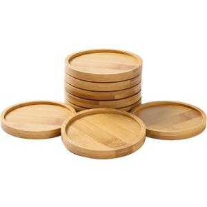 10 Pcs Round Bamboo Coasters 3.7 Inch, Blank Mats for Crafts DIY Mosaic Tile Base, Small Indoor Plant Coasters, Reusable Eco-Friendly Design