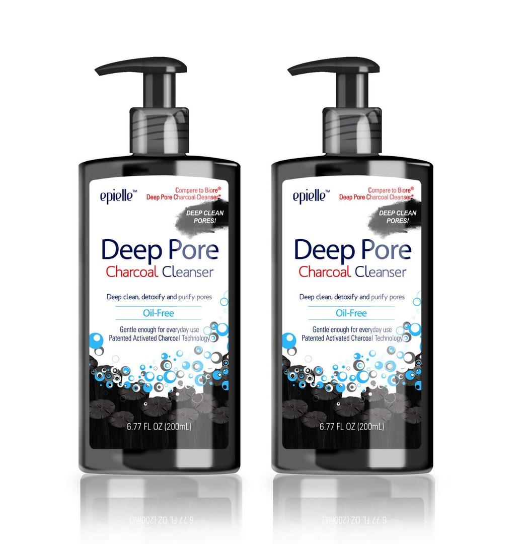 Epielle Deep Pore Charcoal Cleanser | Detoxify and Purify Skin of Dirt and Oil | Oil-Free Cleanser | Energizes Skin with Activated Charcoal | 100% Vegan and Cruelty Free Formula | 6.77 Fl Oz | 2-Pack