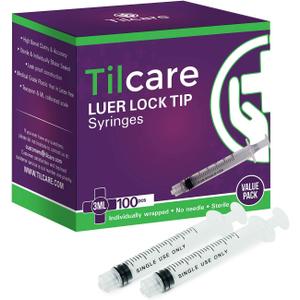 3ml Syringe Without Needle Luer Lock 100 Pack by Tilcare - Sterile Plastic Medicine Droppers for Children, Pets or Adults  Latex-Free Oral Medication Dispenser - Syringes for Glue and Epoxy