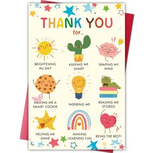 Thank You Card for Teacher, Cute Teacher Appreciation Card Gift from Kids or Parents, End of Year Thank You Gift for Preschool Nursery Daycare Teachers, Heartfelt Gratitude Cards, 8.1 x 5.3 inches