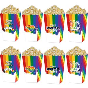 8 Pcs LGBTQ Themed Disposable Paper Popcorn Boxes Bucket Rainbow Gay Pride Month Popcorn Box Cardboard Popcorn Container for Party Disposable Snack Candy Popcorn Bags Popcorn Holder Party Supplies