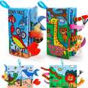 2PCS Baby Books 0-6 Months Infant Toys 0-3 3-6 6-12 Months Baby Tummy Time Sensory Toys 3 4 5 6 Month Newborn Essentials Must Haves Crinkle Touch Feel Busy Soft Book for Babies Boys Girls Shower Gifts