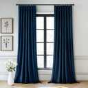 MIULEE Navy Blue Velvet Curtains 96 inches Long, Pinch Pleated Blackout Drapes with Hooks, Thermal Insulated Pinch Pleat Panels for Bedroom Living Room, 2 Panels