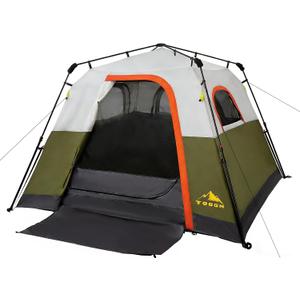 3/4 Person Camping Tent with 1 Door, 4 Windows, and Upgraded Ventilation– Instant Setup, Waterproof, 8'x 8'x 67''Oxford Fabric Floor Pop Up in 60 Seconds Includes Rainfly and Backpack