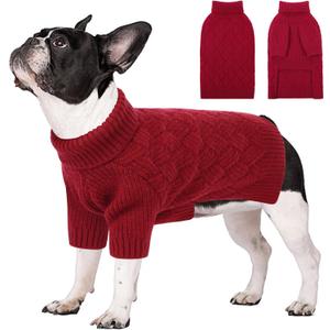 SUNFURA Dog Christmas Sweater, Sweaters for Large Dogs, Solid Color Dog Pullover for Fall Winter, Warm Sweatshirt Knit Turtleneck for Corgi, French Bulldog, Red L