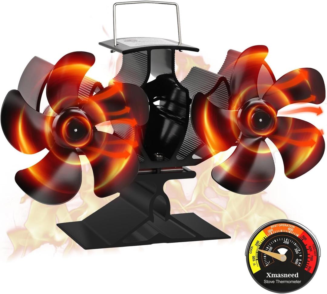 Dual Wood Stove Fan - Silent Operation Woodburner Fan for Wood/Log Burners - Increased Efficiency for Room Heat Distribution (10-1 Blades)