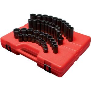 SUNEX TOOLS 2699 1/2-Inch Drive 12-Point Metric Master Impact Socket Set, 39-Piece