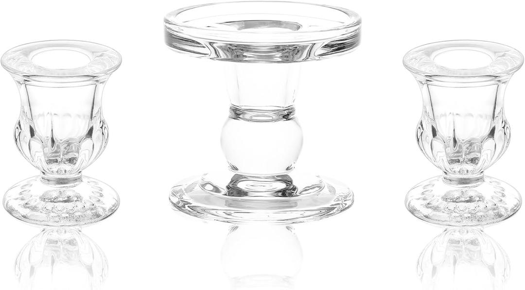 Unity Candle Holder - Glass Candle Holder for Pillar Candle and Taper Candle, Clear Unity Candle Holder Set of 3, Decorative Candlestick Holder Glass Candle Stand for Wedding Table Centerpiece Dinning