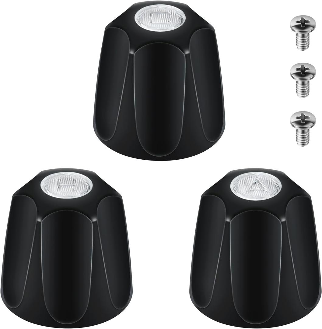 Metal Shower Knobs 3 Piece Replacement, Compatible with Price Pfister Verve and Bathtub Shower Faucet Handle, Shower Knobs Include Hot/Cold/Diverter and 3 Screws (Matte Black)