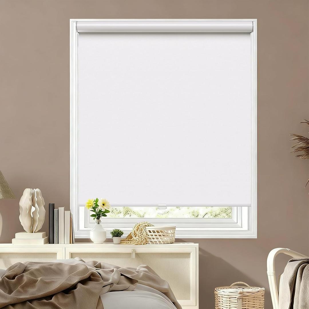 Window Blinds Cordless,Blackout Roller Shades,Blinds for Indoor Windows,Door Curtains,Room Darkening,Insulated UV Protection Pull Down Shades with Spring System,door blinds (White, 25" W x 72" H)