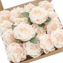 Floroom Artificial Flowers 16pcs 4" Blooming Peonies Real Looking Foam Fake Peony with Stems for DIY Wedding Bouquets Bridal Shower Centerpieces Floral Arrangements Party Tables Decorations - Cream