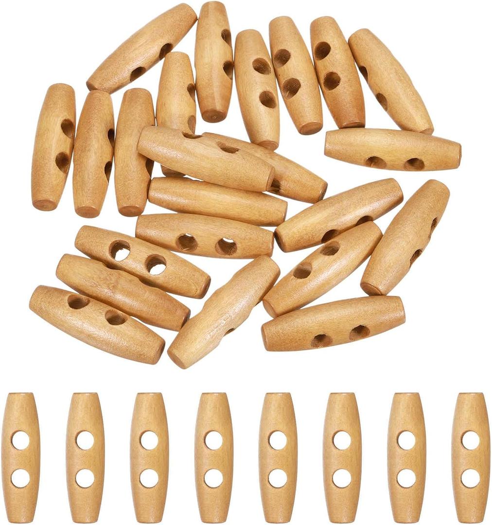 MECCANIXITY 24pcs Wooden Toggle Button, 45mm/1.8" 2 Hole Wood Olive Sewing Buttons for DIY Craft Coat Sweater Clothing Jacket Blazer Bag, Brown