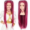 Morvally 27.6 Inches Long Red Wig with 2 Ponytails - Anime Cosplay Wigs for Halloween Costume Party (Red, Small Head)