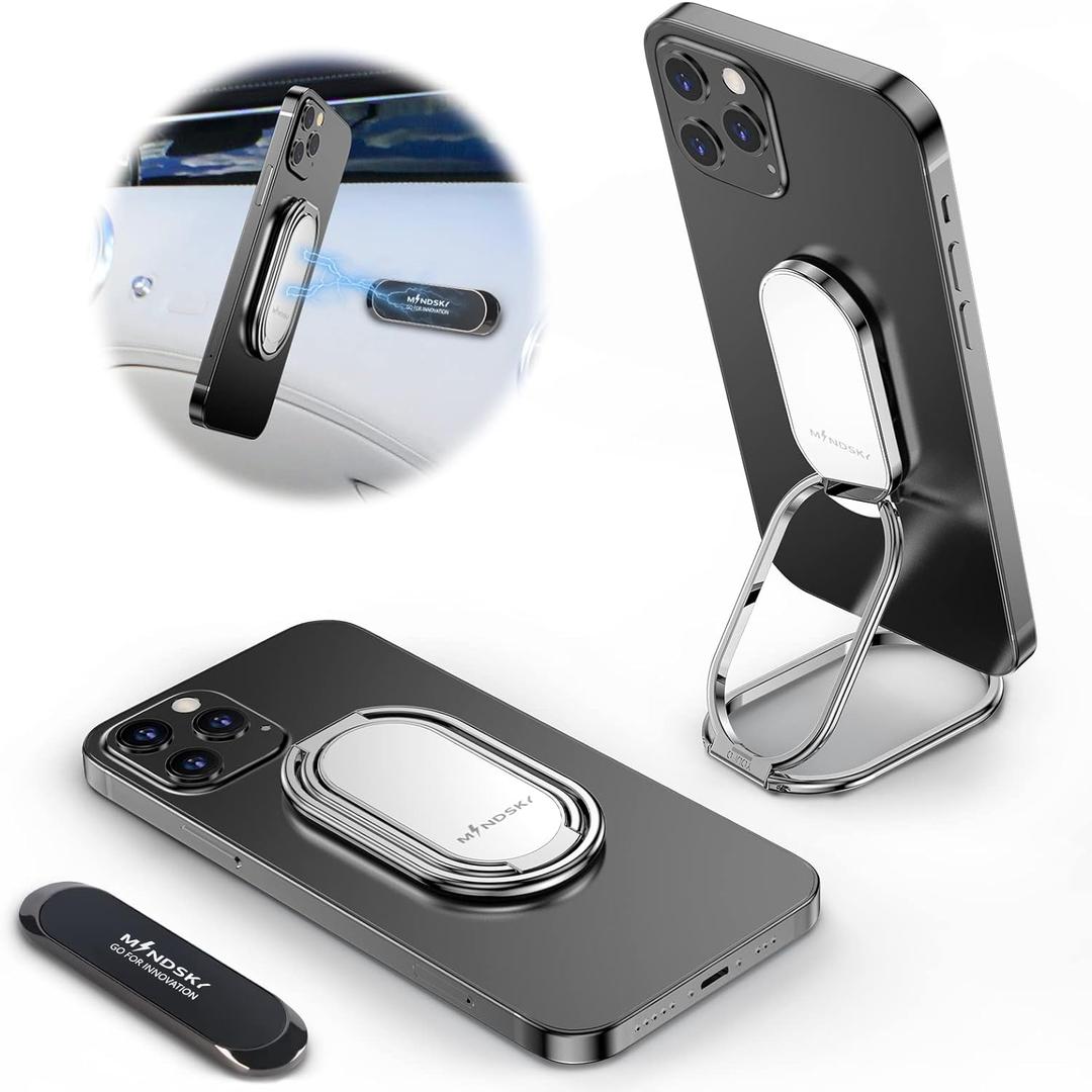 MINDSKY Phone Ring Holder -with Magnetic Car Mount Cellphone Finger Holder Cell Phone Kickstand Mobilephone Back Grip Compatible with iPhone iPad Smartphones Tablets (Silver)