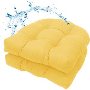 MTMR Outdoor Chair Cushions Set of 2, 19x19 Waterproof Wicker Seat Cushions for Patio Furniture, Tufted Outdoor Replacement Furniture Pad for Porch Lawn Wicker Desk Dining Rocking Chair, Yellow