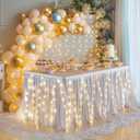 PARTISKY Gray Tulle Tutu Table Skirt for Rectangle Tables or Round Table,Led Light String Table Cloth for Wedding Baby Shower Birthday Party Dessert/Cake Tables