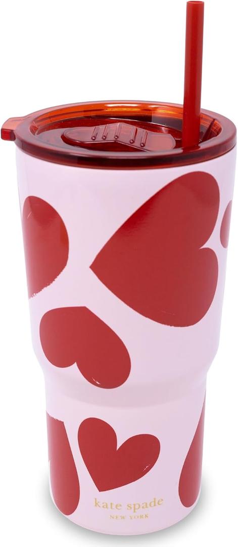 kate spade new york 20 Ounce Insulated Tumbler for Cold and Hot Drinks with Reusable Straw, Stainless Steel Travel Cup with Slide Top Lid (Sweet Hearts)