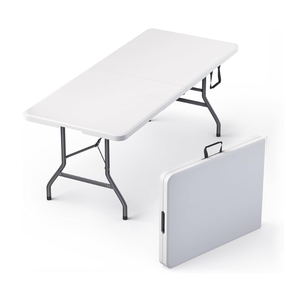 6 Feet Foldable Table with Built in Handle & Steel Legs | 6FT Heavy Duty Folding Portable | Perfect for Party, Dining, Wedding, Events, Picnic Indoor, Outdoor, Camping, Utility, Folding - 6 Foot