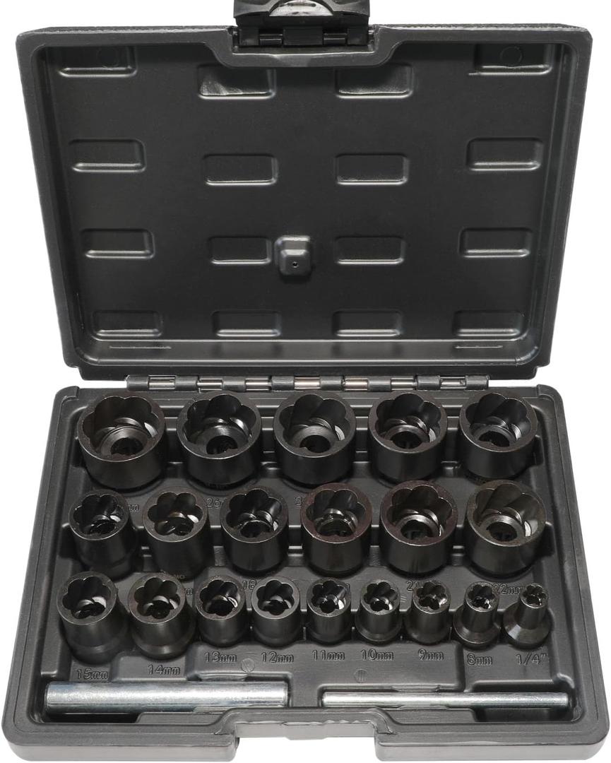 DPTOOL 22 Piece Bolt Nut Extractor Set, 1/2" and 3/8" Drive Impact Lug Nut Remover Socket Tool, Wheel Lock Removal Kit for Extracting Damaged, Stripped Frozen Nuts & Screws Twist Socket Set