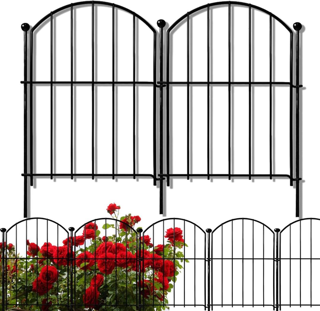 Decorative Garden Fence 17in x10ft, 10 Pack Rustproof Metal No Dig Fence Animal Barrier for Dog, Arched Flower Bed Edging Ornamental Wire Border Panel Fencing for Yard Patio Outdoor Decor (Black)