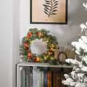 DN DECONATION 20 Inch Lighted Chirstmas Wreaths for Front Door, Artificial Winter Wreath with Lights, Eucalyptus Berry Wreath with Pine Cones for Indoor Outdoor Xmas Wreaths Home Decor