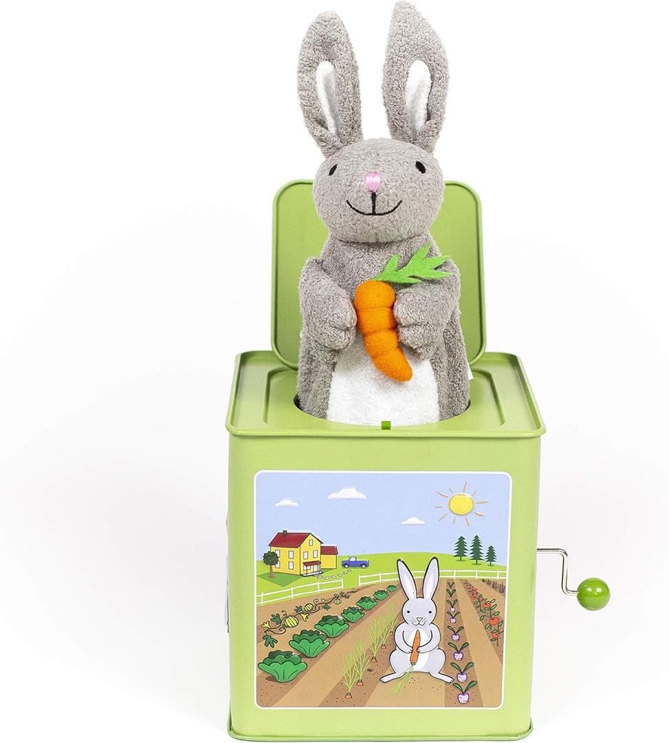 Jack Rabbit Creations Bunny Jack in The Box Toy, Plush Bunny, Side Crank Plays Peter Cottontail, Surprise Pop-Up, Kids Age 3+