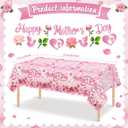 Mother's Day Plates and Napkins Set Pink Floral Happy Mothers Day Decorations Including Banner Cups Balloons Cake Toppers for Best Mom Day Party Supplies