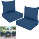 Outdoor Deep Seat Cushion Set, Fade Resistant Patio Chair Cushions, 24x24x6 Inch Patio Sofa Furniture Pad with Removable Cushion Covers (Navy Blue, 24''Lx24''Wx6''H-2pcs Set)