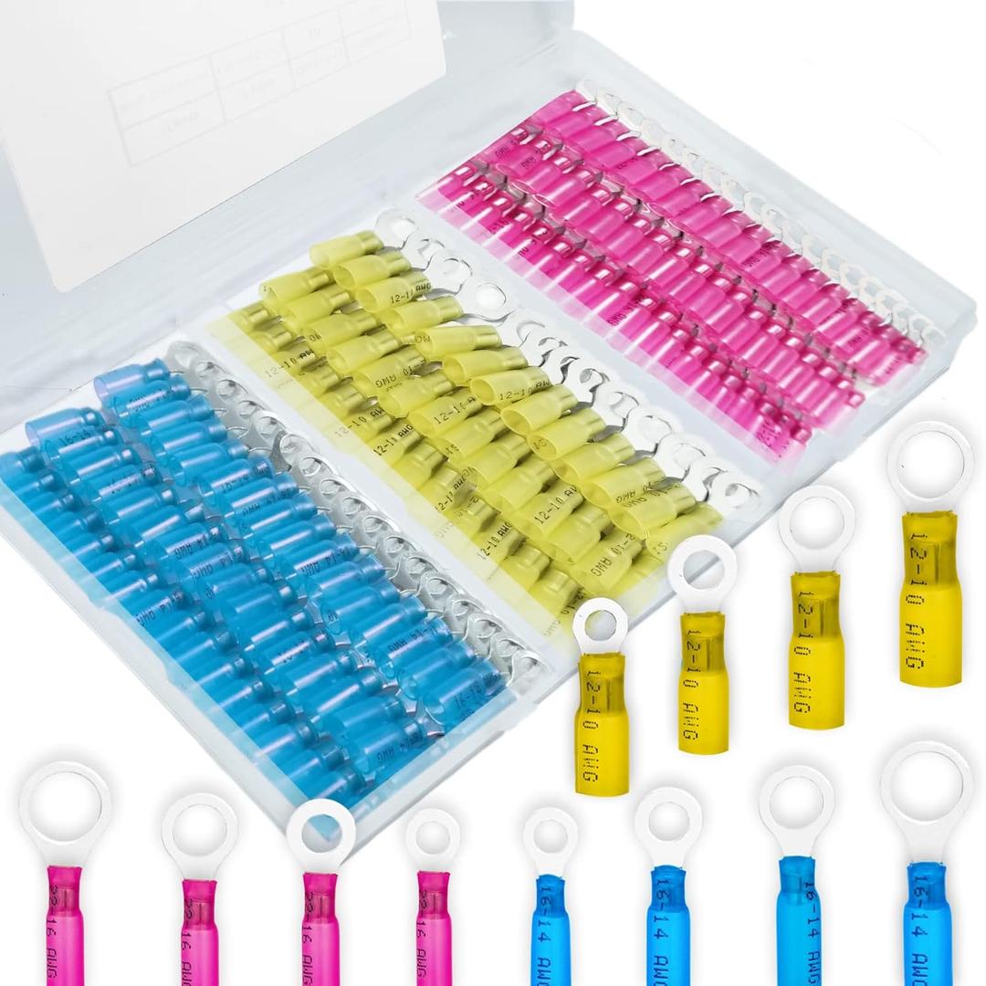 180 PCS Heat Shrink Wire Connectors, Ring Terminals Kits, Automotive Marine Ring Terminal Connectors for 10 12 14 16 18 22 AWG by Housun