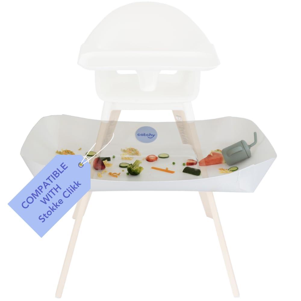 CATCHY - Food Catcher - Compatible with Stokke Clikk High Chair + 12 Other High Chairs - Highchair Sold Separately - Baby & Toddler Food & Mess Catcher - Under High Chair Accessory, White