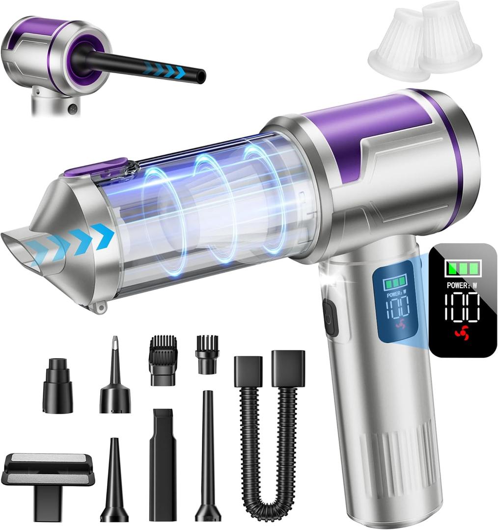 AOHPEGN Handheld Car Vacuum Portable Cordless, 22000Pa High-Power Suction Handheld Vacuum Cleaner & Air Duster for Car Cleaning, Home, Office, Pet Hair | Multi-Nozzle, Washable Filter, LED Light (Silver)