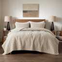 Beige Quilt King Size Bedding Sets with Pillow Shams, Lightweight Soft Bedspread Coverlet, Quilted Blanket Thin Comforter Bed Cover, All Season Summer Spring, Tan Cream, 3 Pieces, 104x90 inches