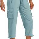 MoFiz Women's Cargo Capris Hiking Pants Lightweight Quick Dry Outdoor Athletic Travel Casual Loose Comfy Cute Zipper Pockets (Blue, XXL)