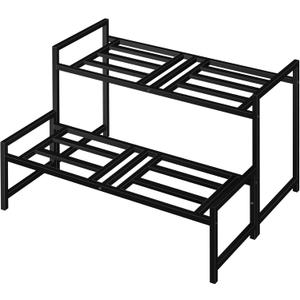 Lilybud--lily Plant Stand Indoor Outdoor, 2-Tier Wrought Iron Plant Stands, Stackable Metal Plant Shelf Decorative Outdoor Flower Stand Heavy Duty Pedestal Stands for Garden Deck Living Room, Black