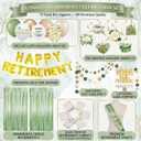 Sage Green & Gold Retirement Decorations Happy Retirement Banner, Balloons, Cake Topper, Fringe Curtains & Hanging Swirls All-in-One Retirement Party Supplies Kit for Men & Women