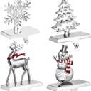 GUOER 4 Pack Snowflake Christmas Stocking Holder Set for Mantle Christmas Decorations Holiday Mantle Fireplace Topper - Snowflake Snowman Reindeer and Christmas Tree Hangers Decorative Metal Hanger