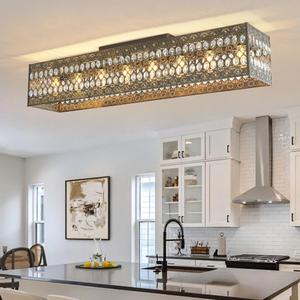 Garwarm 48 Inch Crystal Chandelier, 8-Light Rectangular Ceiling Light