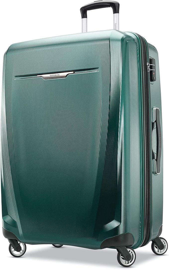 Samsonite Winfield 3 DLX Hardside Expandable Luggage with Spinners, Checked-Large 28-Inch, Emerald