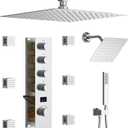 Tempreature Display Smart Shower System with Handheld Spray, 6 Body Jet, 2 Rain Shower Head(12+8 inch), Polished Chrome