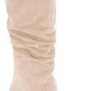 Juliet Holy Women's Knee High Boots Chunky High Heel Square Toe Side Zipper Wide Calf Boot (8.5, Nude)