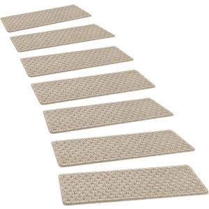 PURE ERA Carpet Stair Treads Tape Free Non Slip Indoor Stair Carpet Stair Protectors Pet-Friendly Non-Slip Skid Resistant Washable Reusable 8" x 30"(14 Pieces,Cream Gray Mini-Diamond Trellis)