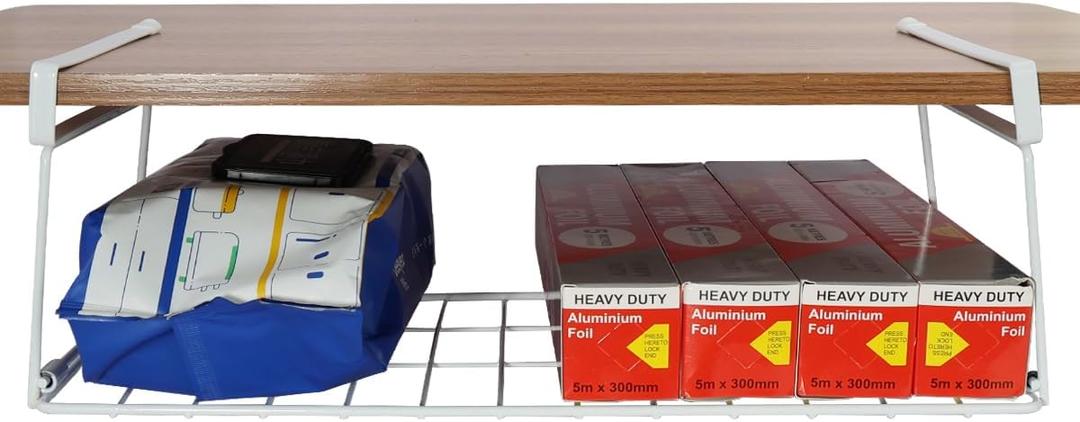 Foil and Plastic Wrap Organizer Kitchen Under Cabinet Desk Pantry Hanging Organizer Storage Foldable Rack (White