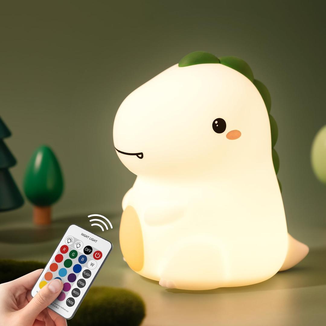 Dinosaur Night Light for Boys, Dino Lamp Silicone Light, 16 Color Nightlight, Rechargeable Battery Powered, 30Min Timer Off, Ideal Gifts for Kids,Toddler,Baby